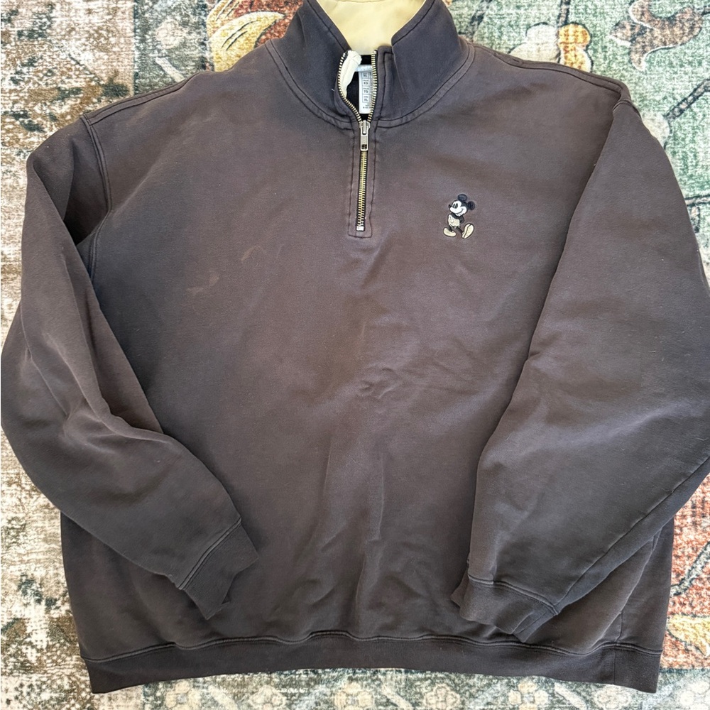 Walt Disney World Mickey Mouse Quarter Zip Sweatshirt Size XL Neutral Brown Cozy
